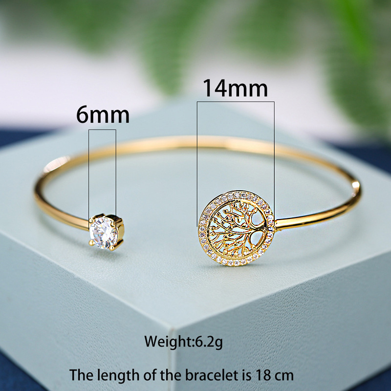 Simple Gold-Plated Tree of Life Zircon Bracelet - Image 5