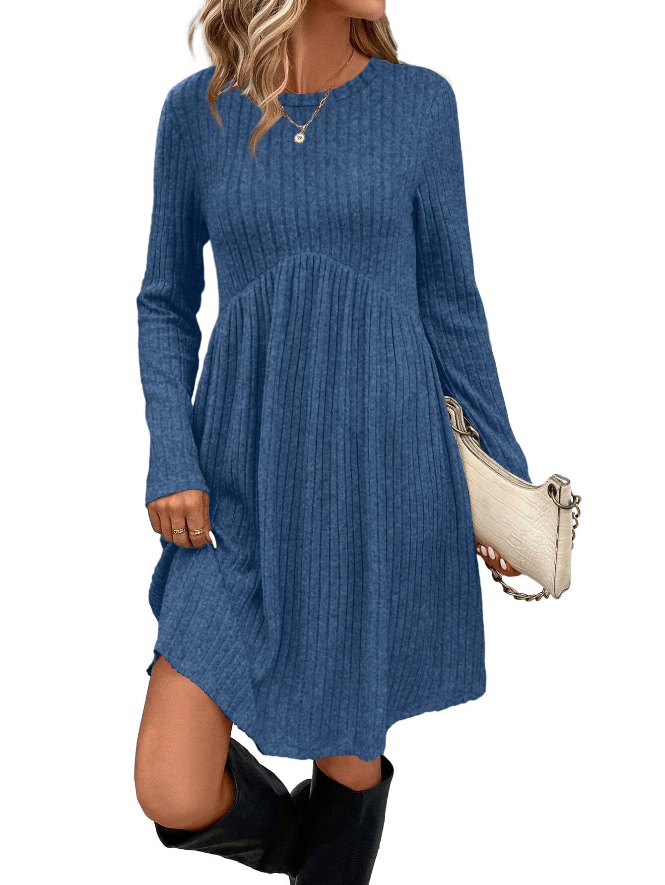 Women's Long Sleeve Knit Dress with Belt - Image 3