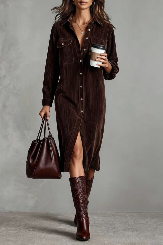 The Therese Corduroy Shirt Dress Detail – La Rose Couture Dresses & Gowns