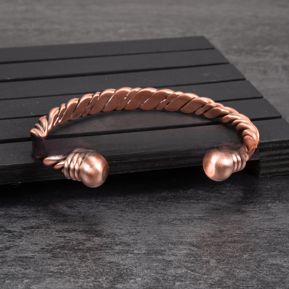 Pure Red Copper Magnetic Bracelet Handmade Braided Design - Image 2