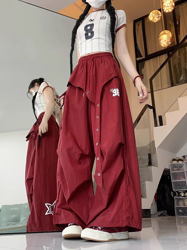 Womens Wide-Leg Dance Cargo Pants