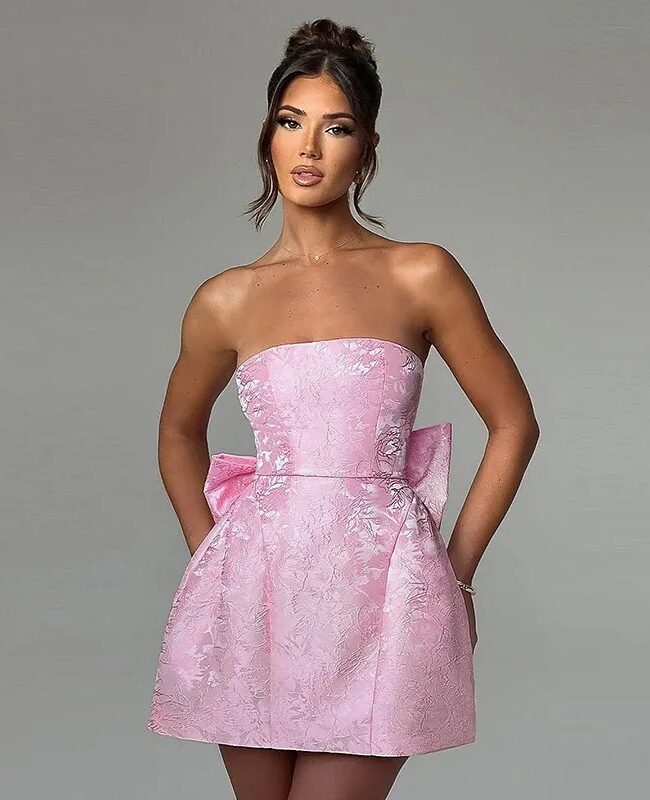 The Rosalie Bow Detail Jacquard Tube Dress Detail – La Rose Couture Dresses & Gowns