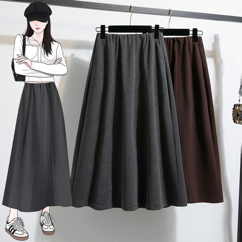 Plus Size Acetate Wool Blend A-Line Skirt with Pockets