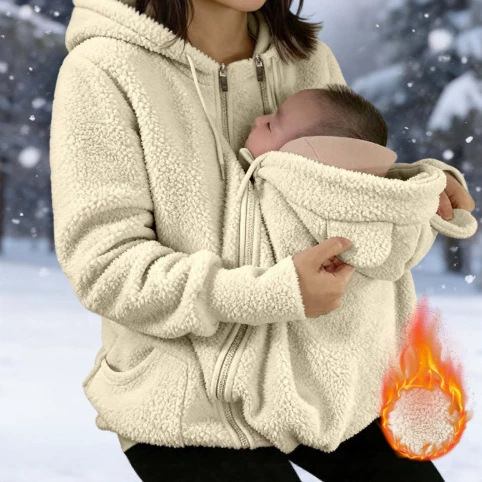 Women's Thickened Fleece Lined Zip Up Hooded Sweatshirt Fake Two Piece Design - Image 2