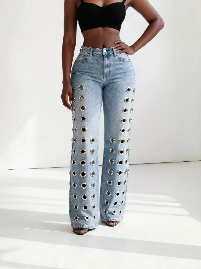Womens High Waist Straight Leg Jeans
