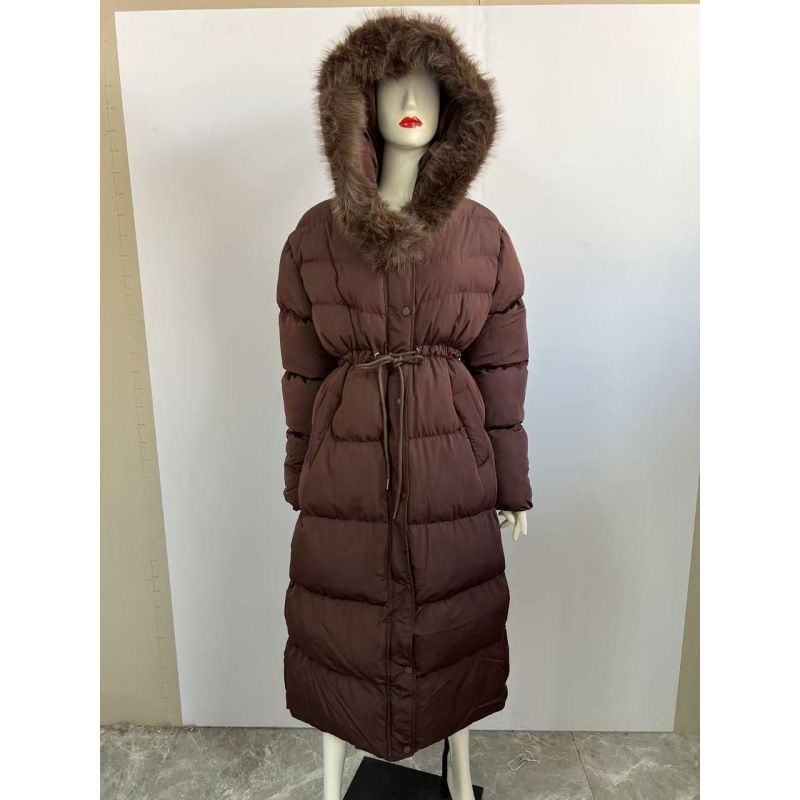 Womens Long Hooded Cotton Coat - Image 2