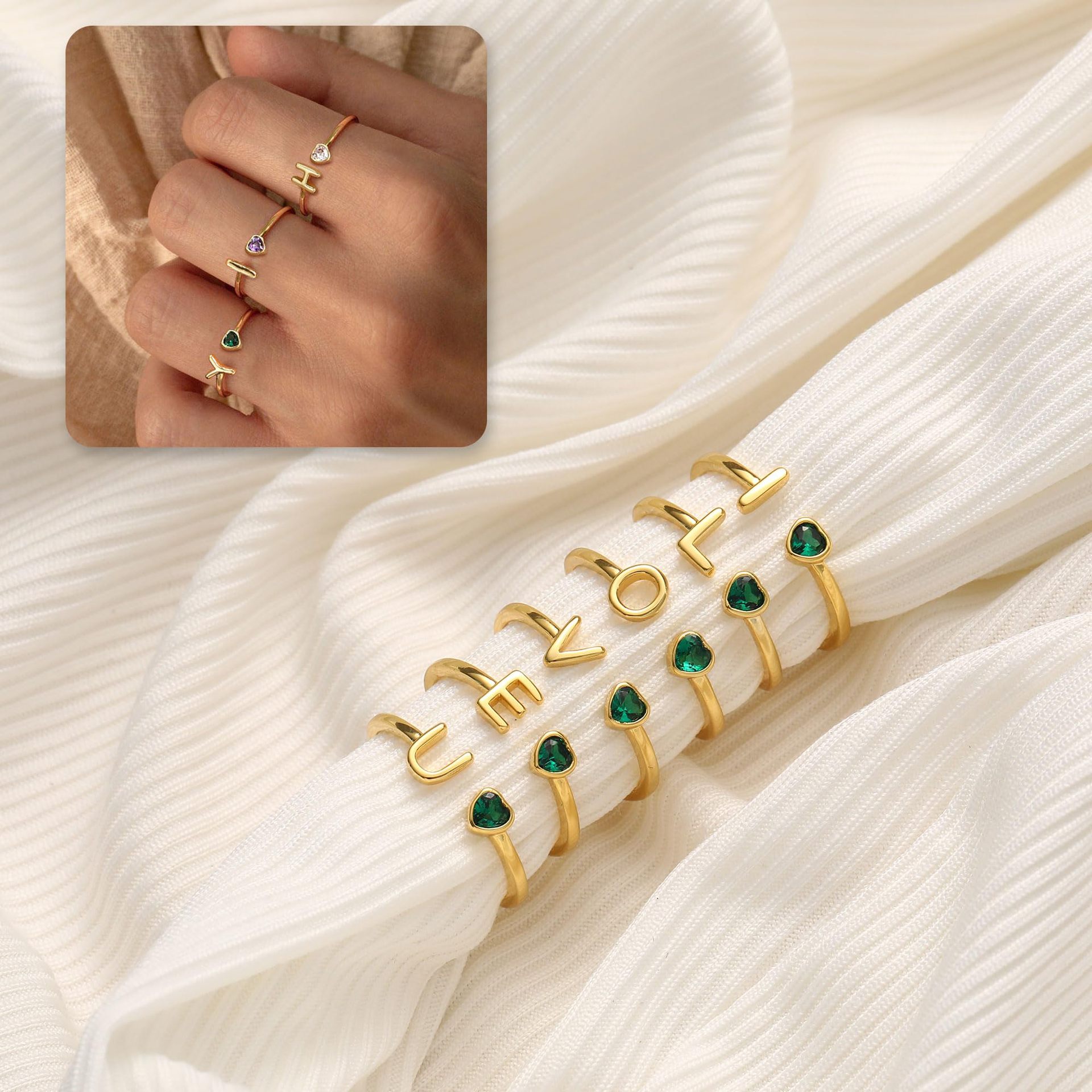Adjustable Letter Birthstone Ring Gold Plated Jewelry - Image 4