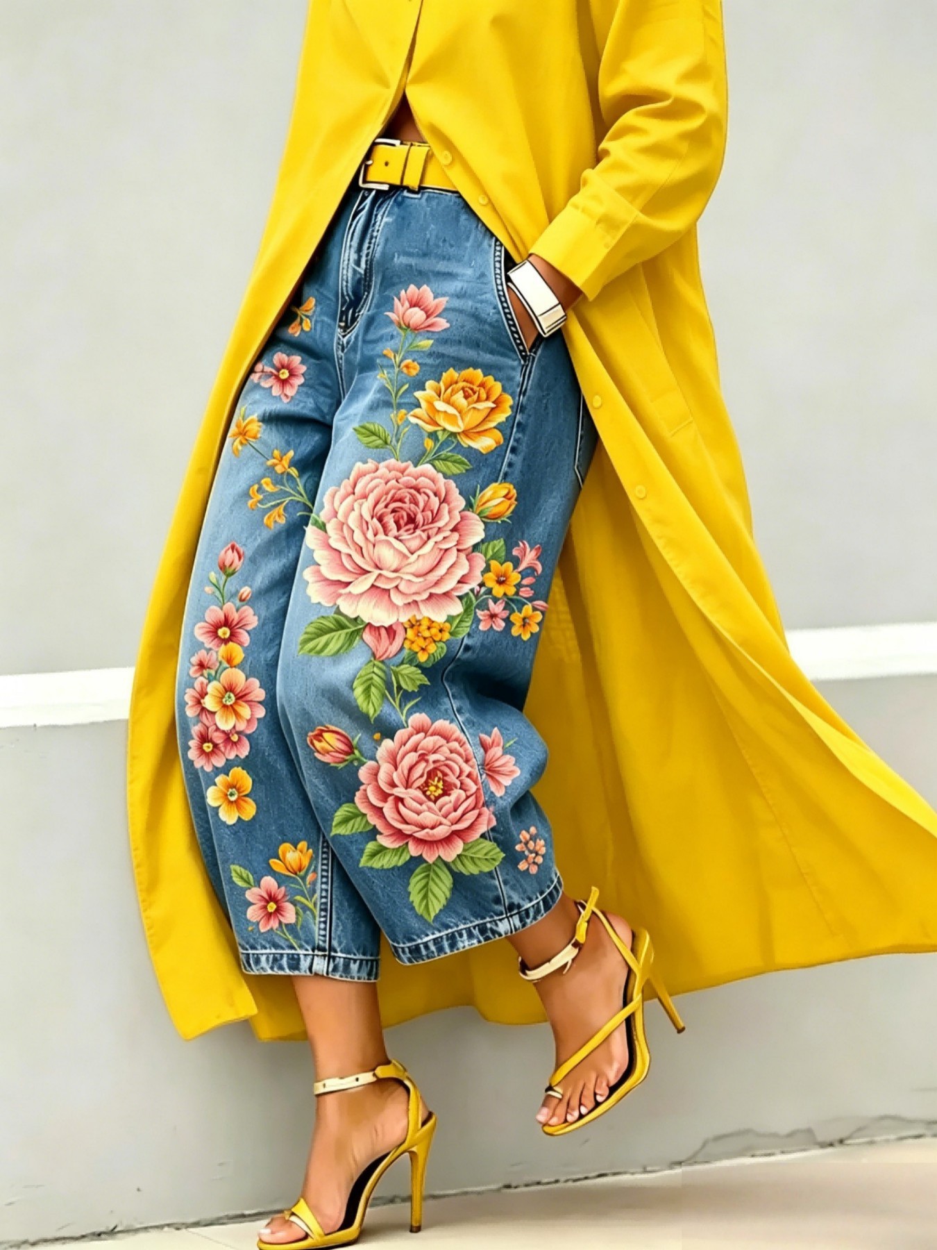 Straight-Leg Pants, Mid-Waist Wide-Leg Denim Cropped Pants - Image 3