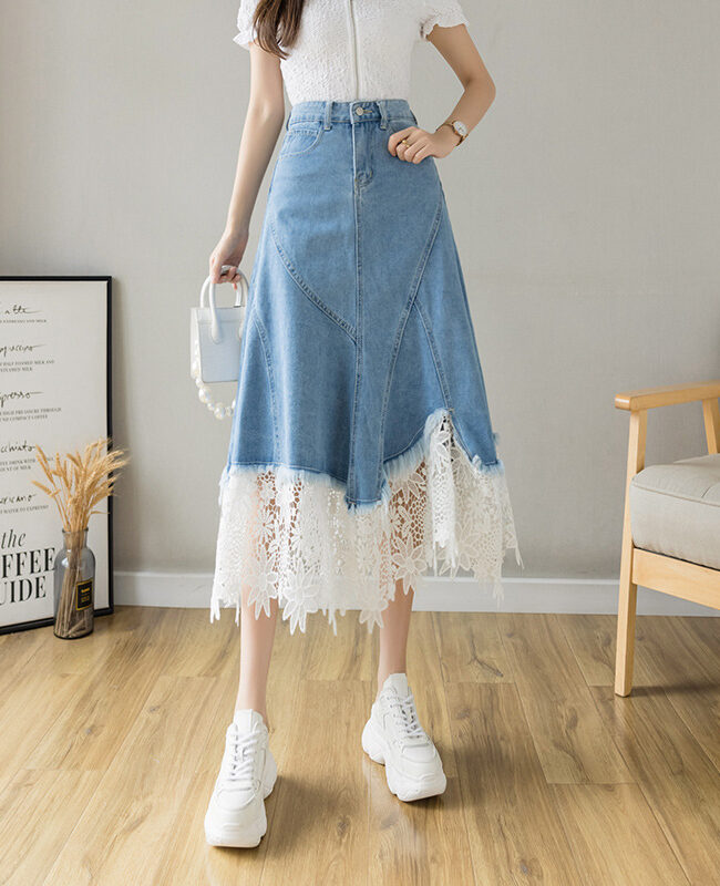 The Magali a Line High Waist Denim Midi Skirt Detail – La Rose Couture Trousers & Skirts