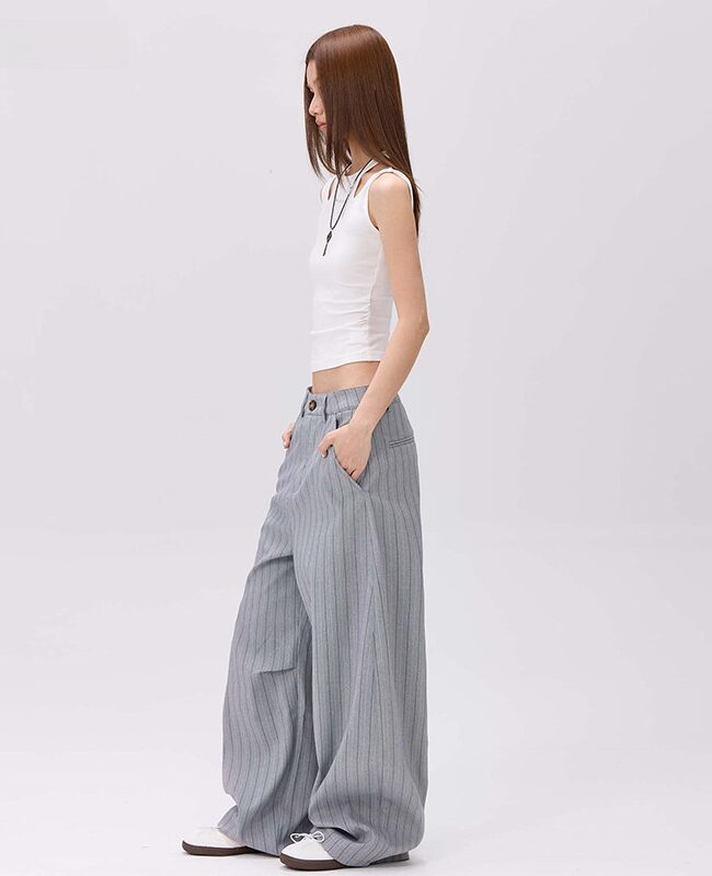 The Delphine Retro Striped Loose Wide Leg Casual Pants Detail – La Rose Couture Trousers & Skirts