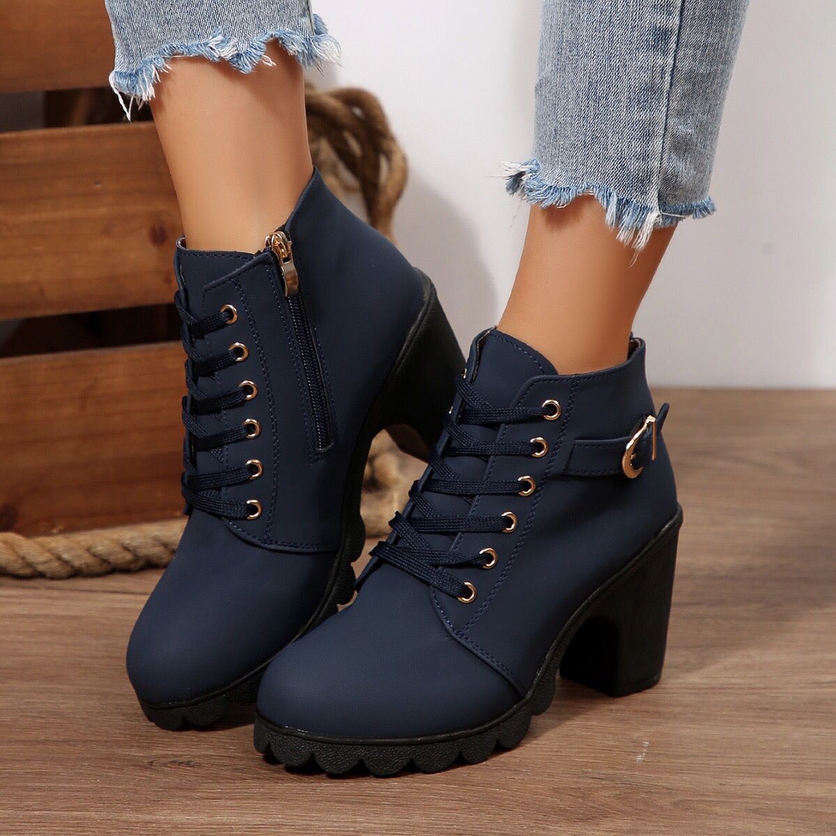 Womens High Heel Ankle Boots with Cross Strap - Image 4
