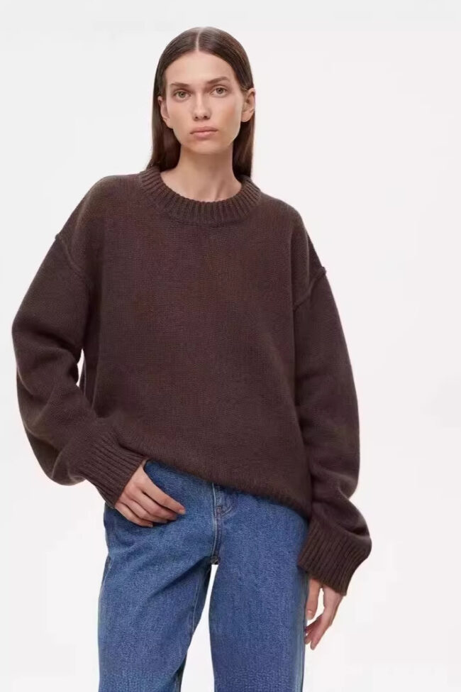 The Eleonore Round Neck Loose Pullover Sweater Detail – La Rose Couture Tops & Blouses
