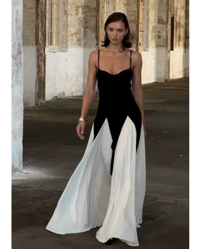 The Zephyrine Parisian Black White Color Block Slim Fit Long Dress – La Rose Couture Dresses & Gowns