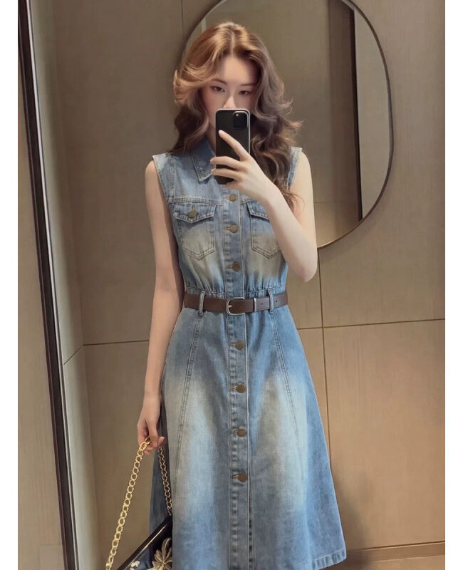 The Gisele Sleeveless Denim Dress Detail – La Rose Couture Dresses & Gowns