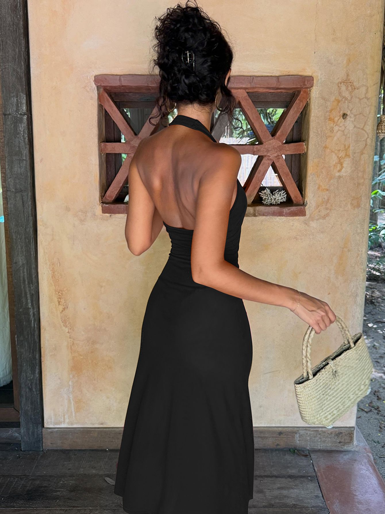 V-Neck Ruffle Trim Halter Dress - Image 5