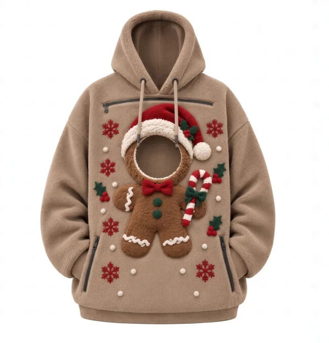 The Salome Christmas Themed Hooded Sweatshirt Detail – La Rose Couture Tops & Blouses