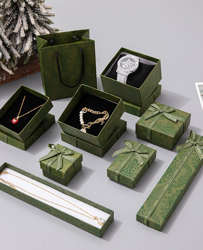 The Ines Retro Light Luxury Printed Paper Jewelry Gift Box with Bow for Necklace Ring – La Rose Couture Jewellery & Accessories