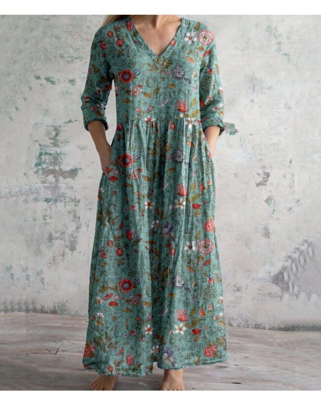 The Coralie Printed Casual Loose Long Sleeve Dress Detail – La Rose Couture Dresses & Gowns