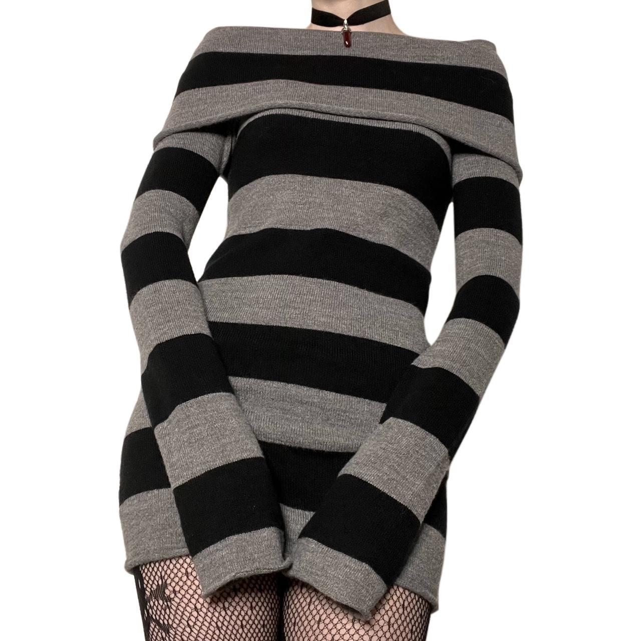Striped Off-Shoulder Knitted Sweater Dress - Image 2