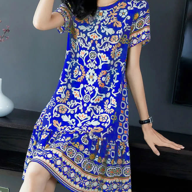 Retro Floral Print Loose Fit Women Dress - Image 3