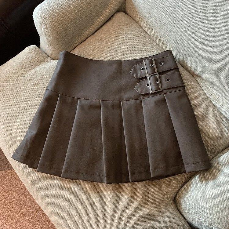 Womens High Waist Pleated PU Skirt - Image 5