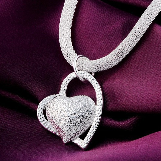Electroplated 925 Silver Heart Mesh Chain Necklace - Image 4