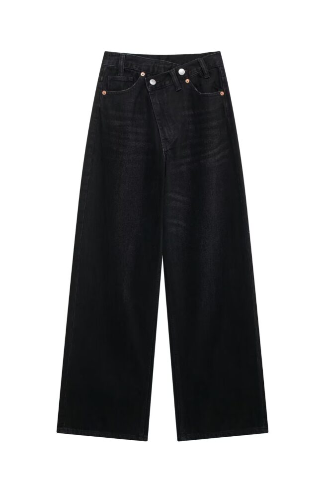 The Angele High Waist Wide Leg Denim Pants Detail – La Rose Couture Trousers & Skirts