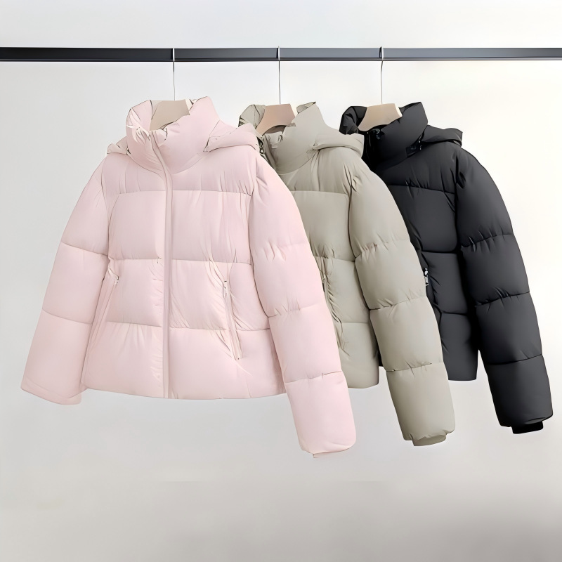 Women's short-sleeved button-down hooded cotton coat - Image 4