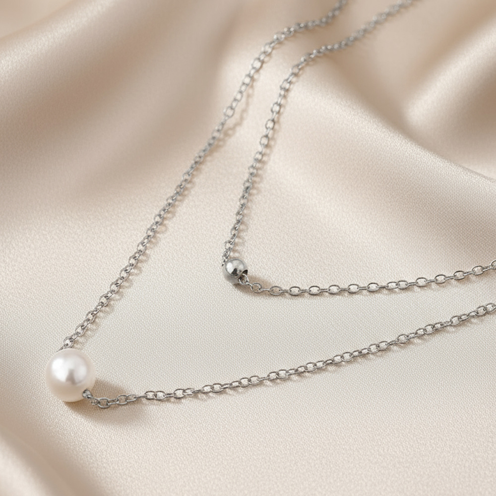 Double Layer Imitation Pearl Necklace - Image 2