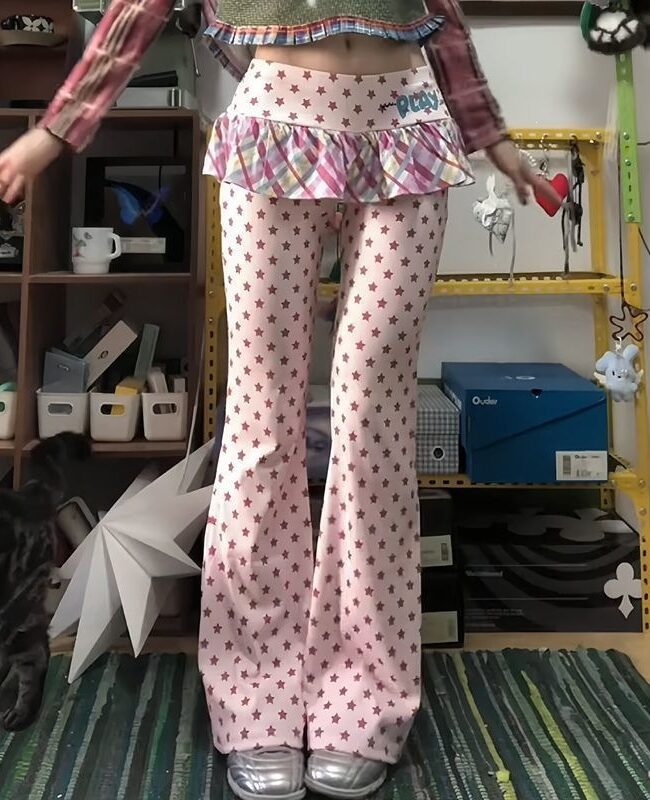 The Florine Star Pattern Flared Pants Detail – La Rose Couture Trousers & Skirts