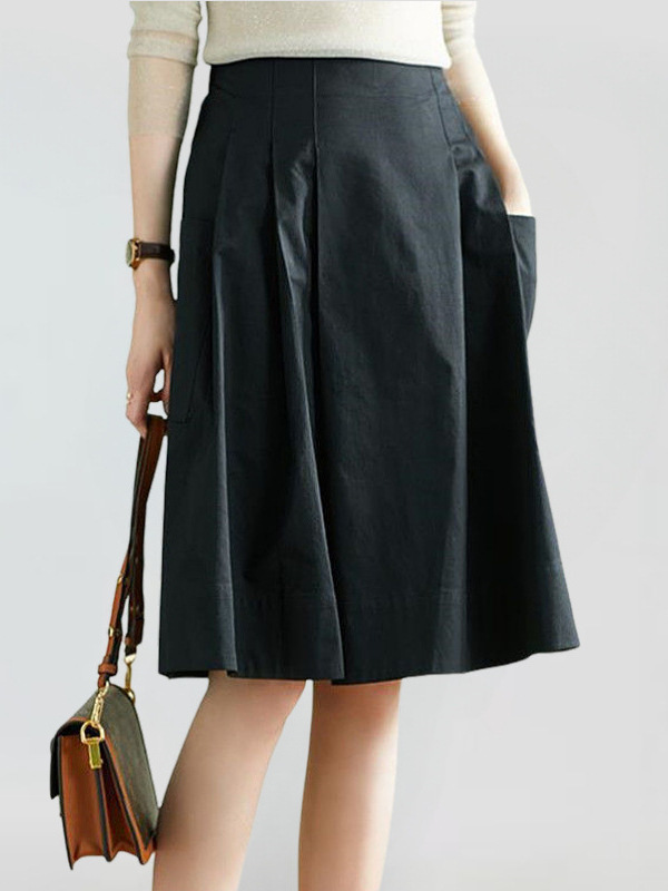 Elastic Waist A-Line Pleated Skirt - Image 2