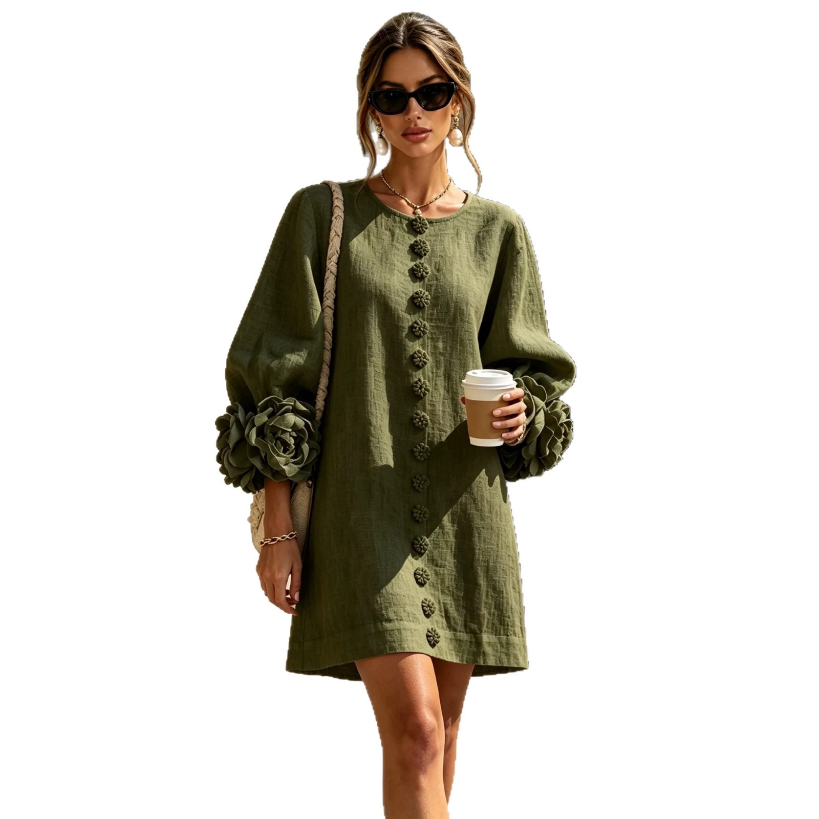 French Floral Cotton Linen A-Line Dress - Image 3