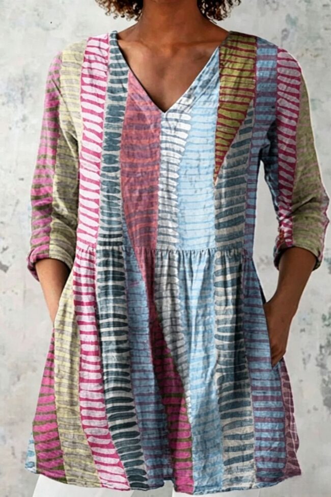 The Ariane Printed V Neck Mid Sleeve Loose T Shirt Detail – La Rose Couture Tops & Blouses