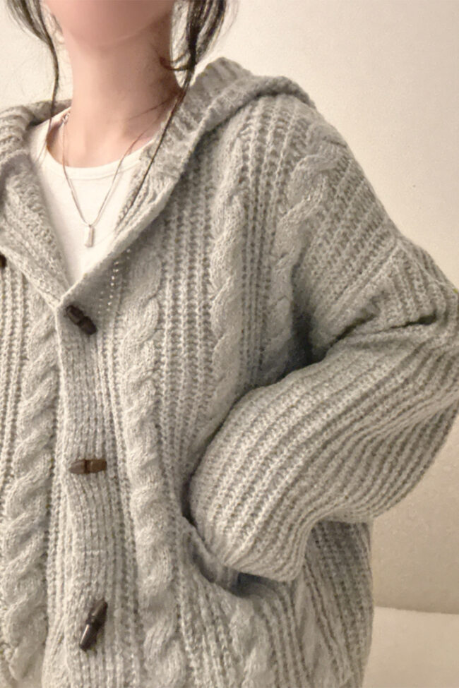 The Angele Plaid Hooded Sweater Coat Detail – La Rose Couture Coats & Jackets
