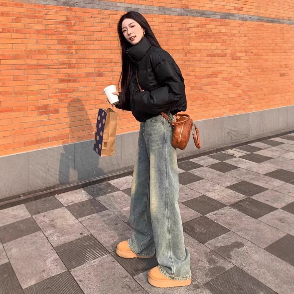 Women's Vintage High Waist Straight Leg Denim Pants