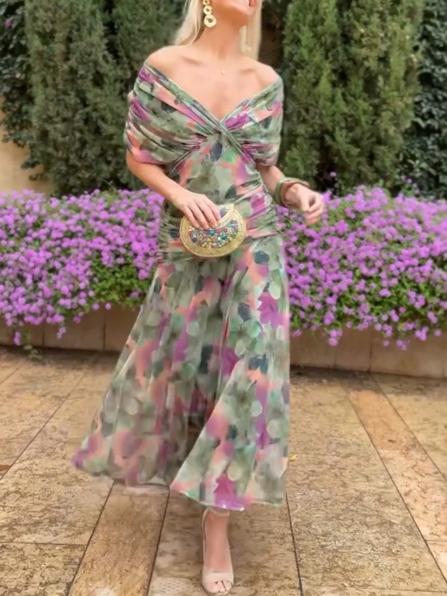 Lady's summer netted printed halter top dress