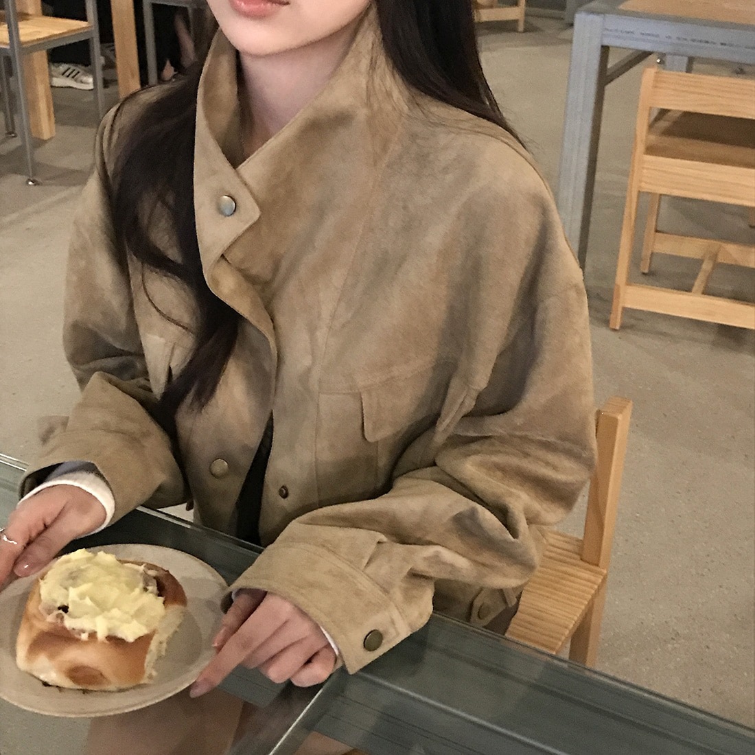 stand-collar loose jacket short coat for women - Image 5