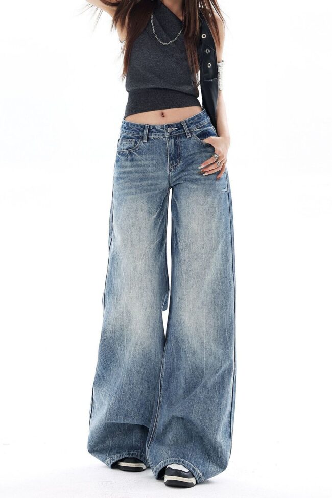 Washed Flared Denim Pants Detail – La Rose Couture Trousers & Skirts