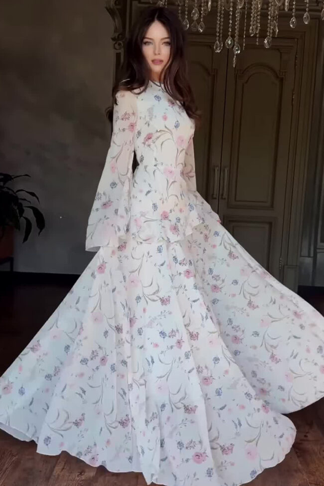 The Astrid Floral Print Long Sleeve Dress – La Rose Couture Dresses & Gowns