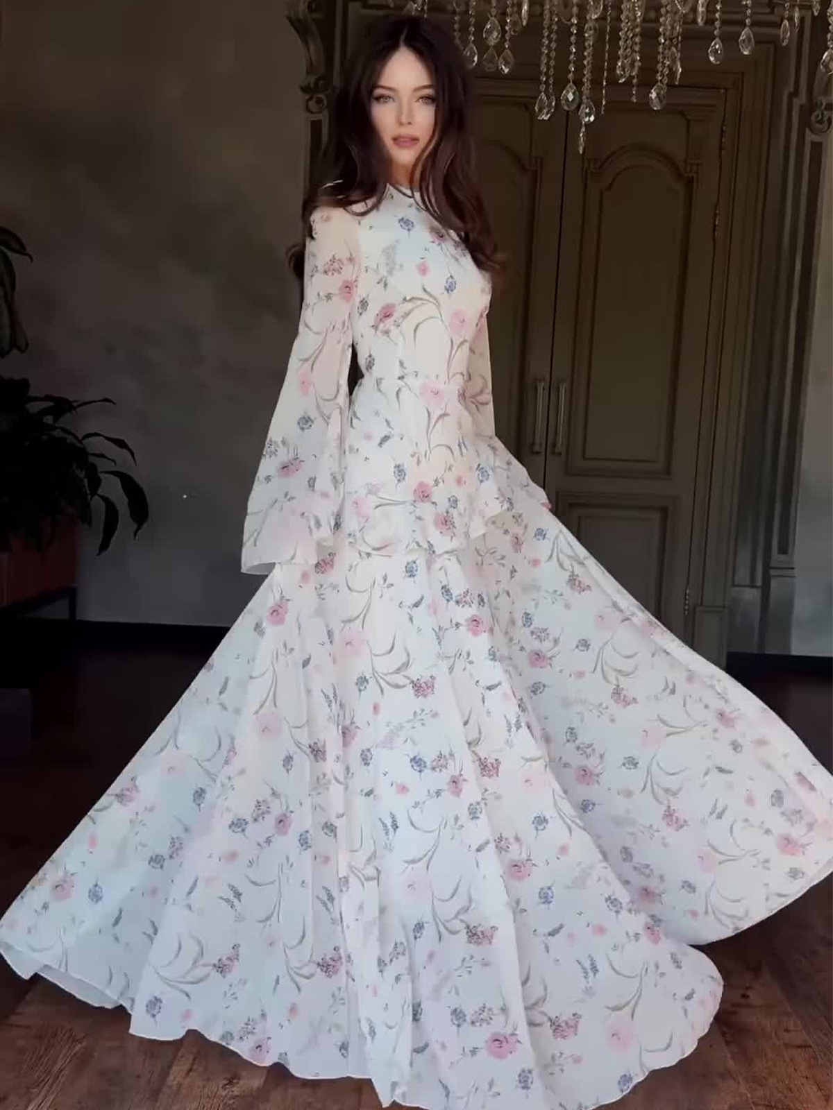 Floral Print Long Sleeve Dress