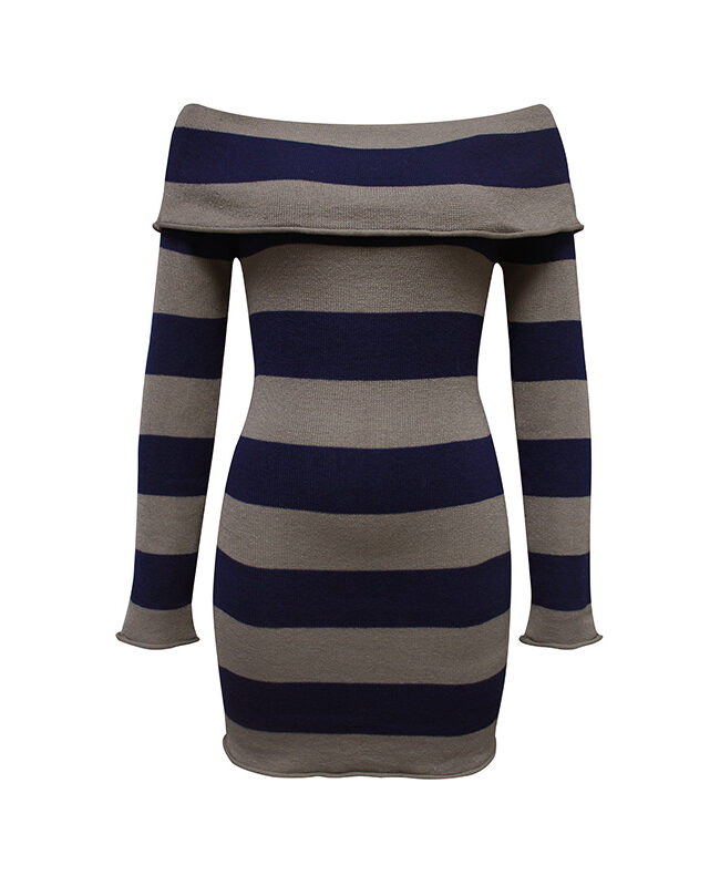 The Pascaline Striped Off Shoulder Knitted Dress Detail – La Rose Couture Dresses & Gowns