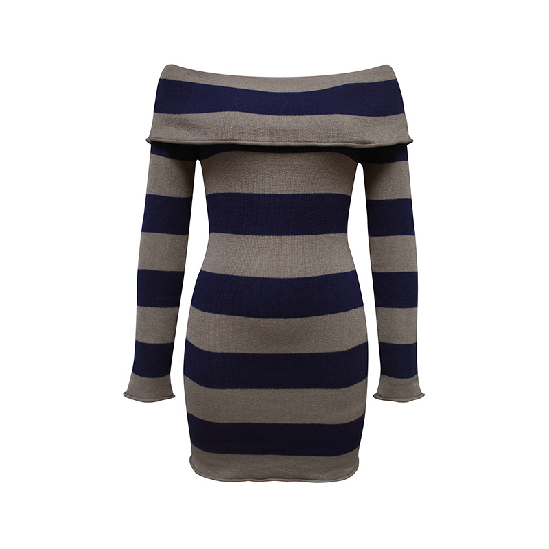 Striped Off-Shoulder Knitted Dress - Image 5