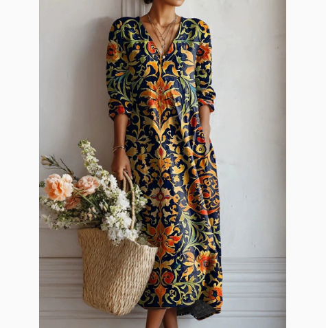 Printed V-Neck Women's Dress