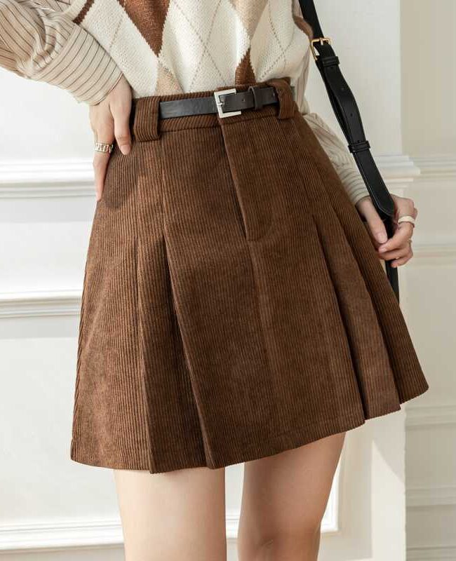 The Margot High Waist Pleated Corduroy Skirt Detail – La Rose Couture Trousers & Skirts