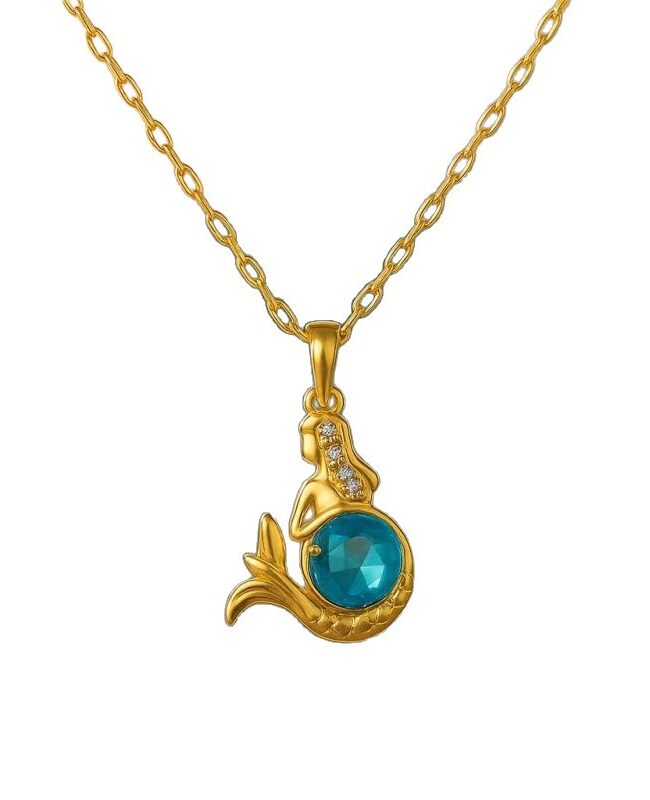 The Aurore Sophisticated Unique Design Dolphin and Mermaid Pendant Necklace with an Oceanic Resort Vibe. Detail – La Rose Couture Jewellery & Accessories
