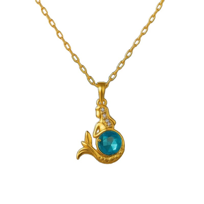 Sophisticated, unique-design dolphin and mermaid pendant necklace with an oceanic resort vibe. - Image 2