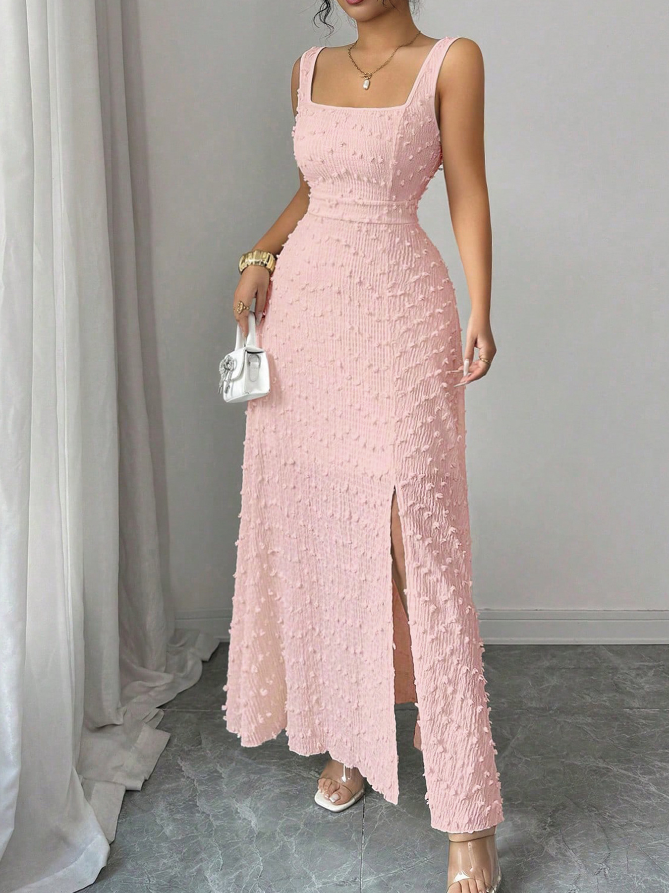 Square-Neck Jacquard Long Dress - Image 4