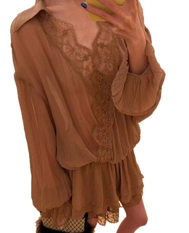 The Emmanuelle Minimalist Lace Patchwork Shirt Dress Detail – La Rose Couture Dresses & Gowns