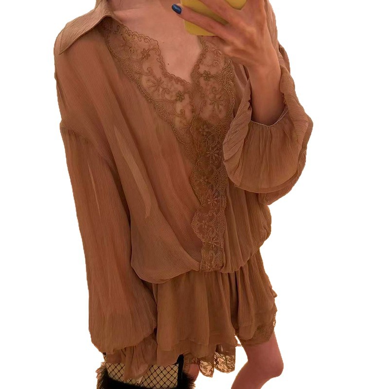 Korean Style Lace Patchwork Shirt Dress - Image 2