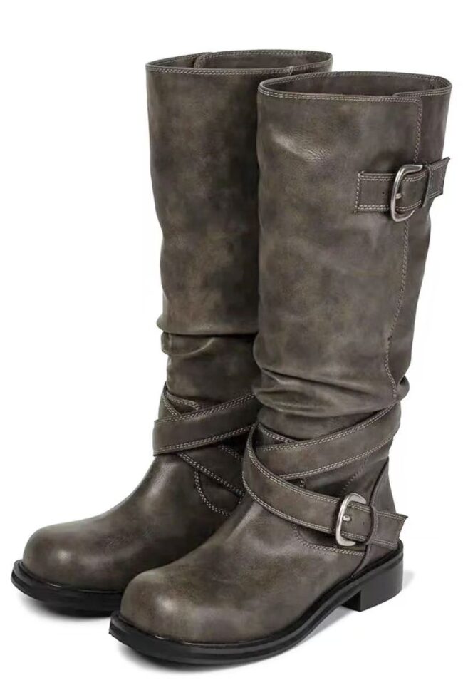 The Muriel Vintage Buckle Leather Boots Detail – La Rose Couture Shoes & Footwear